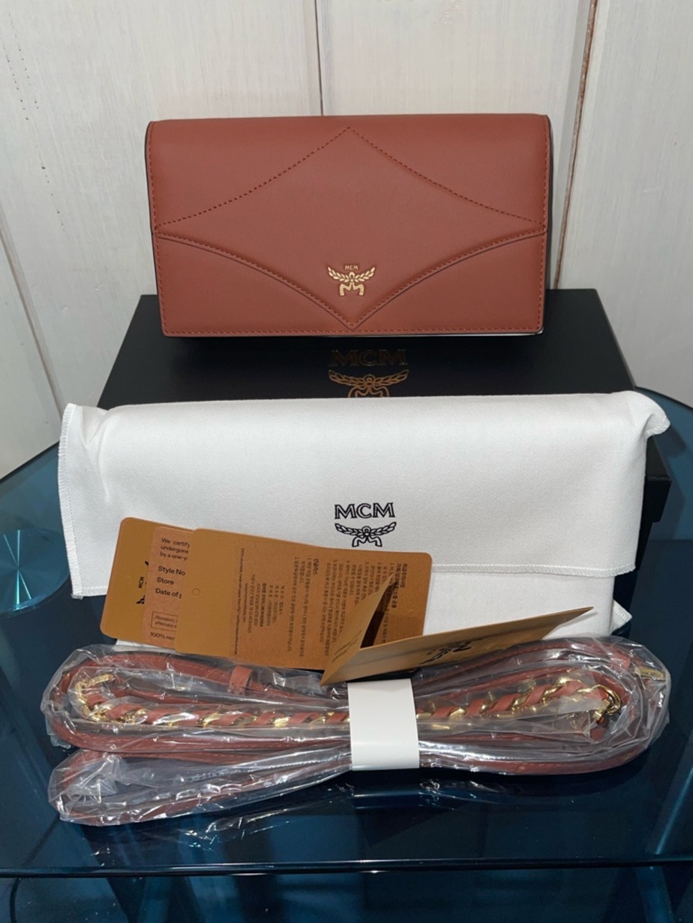 MCM Diamond Chain Wallet in Calfskin Large in Brown NWT full inclusion - Picture 2 of 11